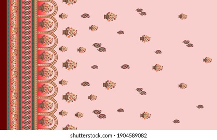 indian kurti   front side flower pot motif with Border background 