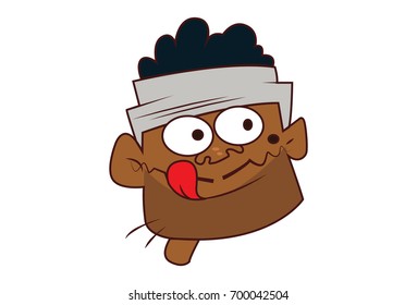 Indian Labourer with tongue stuck out. Vector Illustration. Isolated on white Background.