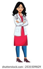 Ilustración vectorial de personaje de dibujos animados de Indian Lady Doctor