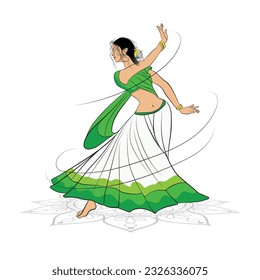 Una dama india bailando, ilustración vectorial de una mujer bailarina, línea vectorial arte de la dama alta