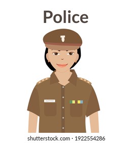 Indian Lady Police officer Portrait, Cartoon Character, vector Illustration
