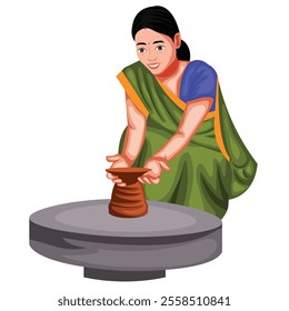 Indian Lady Potter Cartoon Character Vector Illustration (Royalty Free)