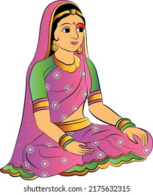 Indian Lady Sitting Clipart. Used As Story Book Character