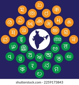 Indian language letters tree with Indian Map	