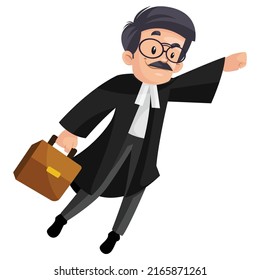 Indian lawyer is flying with a briefcase. Vector graphic illustration.  Individually on white background.