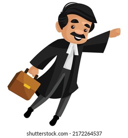 Indian lawyer is flying with a briefcase. Vector graphic illustration.  Individually on white background.