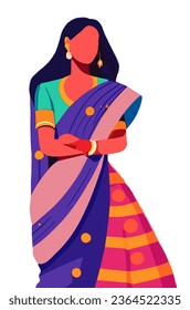 Indian leady wearing traditional saree illustration with white background 