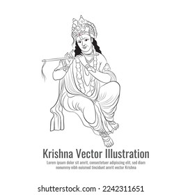 Indian load Krishna drawing, Vector illustration of lord, Vector line art for creating logo