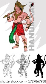 Indian lord of Hinduism, Strong and religious personality, Vector image of Hanuman
