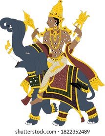 Indian Lord Indra Sitting On The Elephant, Indra Is Also Known As Winter Lord