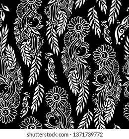 indian lotus flower vector seamless pattern mehndi henna tattoo style yoga meditation or zen decoration background with white and black tone