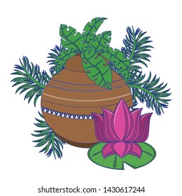 Indian lotus flowers in porcelain pots vector illustration graphic design