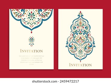 Indian luxury invitation card design with vector ornament pattern. Vintage template. Can be used for background and wallpaper. Elegant and classic vector elements great for decoration.