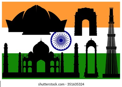 Indian main attraction silhouettes and flag