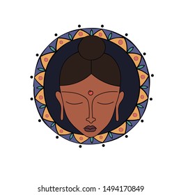 indian male. buddha with eyes closed. meditation. Vector.