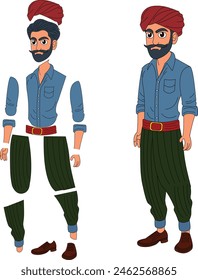 indian male cartoon illustration model sheet