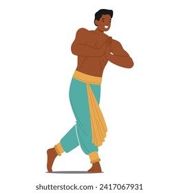 Indian Male Dancer, Adorned In Vibrant Traditional Attire, Gracefully Performs Intricate Hand Gestures And Footwork, Expressing Cultural Richness Through The Captivating Rhythms Of Folk Dance Forms