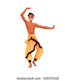 Indian male dancer in traditional harem pants, cartoon vector illustration isolated on white background. Traditional Indian male dancer wearing baggy pants and ankle brecelets, Bollywood performer