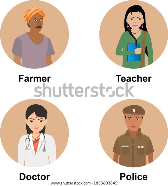 Indian Male Female Vector Illustration, Different profession men and