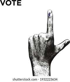 Indian male voter hand with voting sign realistic vector with vote text