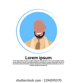 indian man bald face avatar traditional clothes male cartoon character portrait isolated round frame flat vector illustration