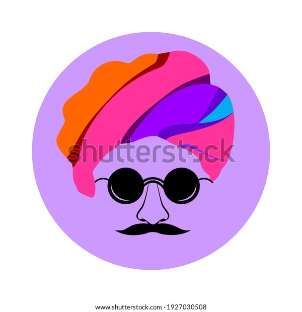 Indian Man Black Mustache Glasses Colorful Stock Vector Royalty Free 1927030508 Shutterstock 3720