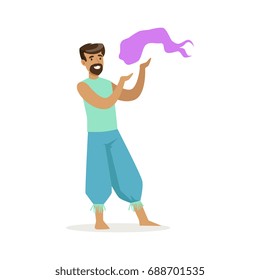 Indian man in a blue national costume performing national dance, colorful character vector Illustration