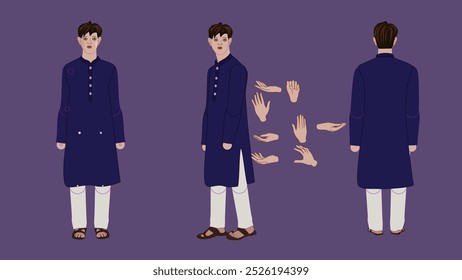 Indian Man Cartoon Character wearing Dhoti Kurta || Durga Puja Special Cloths men  || Dhoti  Kurta