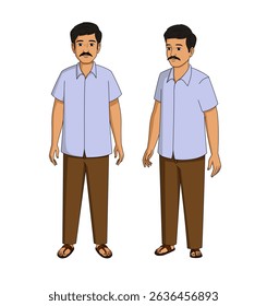 Indian Man Character Design Vetor, Ilustração de Personagem Homem de Desenho Animado, frente, Índia, Arte Vetorial