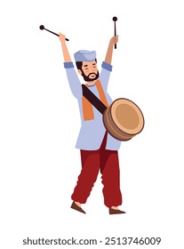 Personaje de hombre indio con tambor aislado