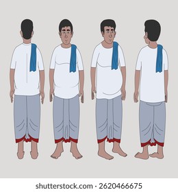 Indian Man character model sheet set for cartoon animation.