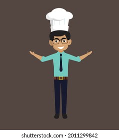 Hombre indio como cocinero ilustración de dibujos animados de vectores planos 