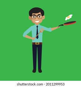 Ilustración de dibujos animados de vectores planos de cocina de hombre indio 