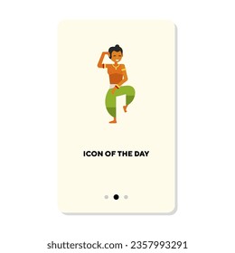 Indian man dancing flat vector icon. Indian dancer wearing traditional clothing dancing isolated sign. Dancing concept. Vector illustration symbol elements for design