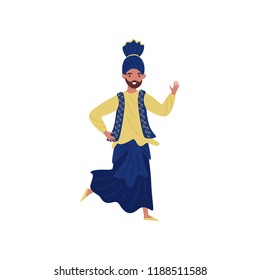 Indian man dancing in traditional clothes vector Illustration on a white background