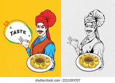  Indian man eating panipuri, phuchka, gupchup or golgappa