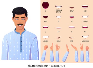 Indian Man Face Animation and Lips-Syncing, Man wearing Blue kurta pyjama hand Gestures 