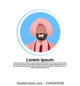 indian man face avatar traditional clothes male cartoon character portrait isolated round frame flat vector illustration