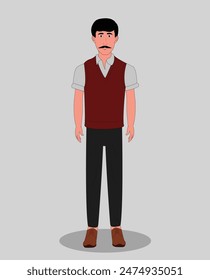 indian man front view cartoon character design