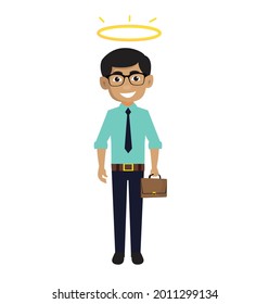 Indian Man Going to Work Flat Vector Cartoon 
