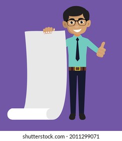 Hombre indio con una lista de desplazamiento de vectores planos Ilustración de dibujos animados 