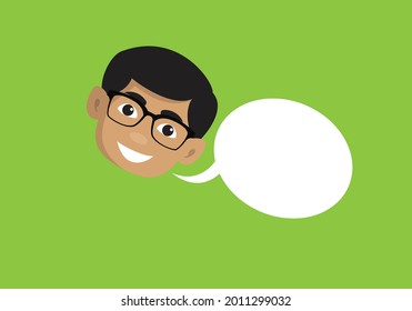 Indian Man Head with Speech Bubble Flat Vector Cartoon Illustration 