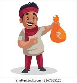 Indian man is holding money bag in hand. Vector graphic illustration. Individually on a white background. 