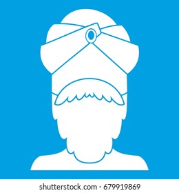 Indian man icon white isolated on blue background vector illustration