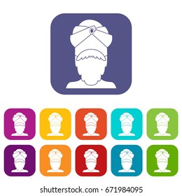 Indian man icons set vector illustration in flat style In colors red, blue, green and other