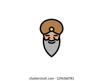 An Indian man with a large beard and wearing a mantle logo
