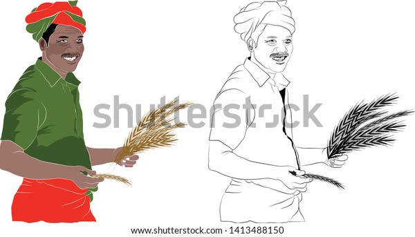 Indian Man Line Art Sketch Crop Stock Vector (Royalty Free) 1413488150