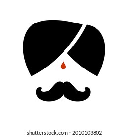 Indian Man Logo Turban  Mustache and Tilak Mark Symbol