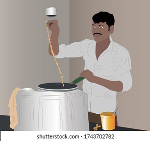 Indian Man Making Tea And Coffee 