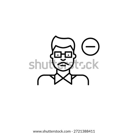Indian man and minus. Remove user, delete avatar. Reduce profile access. Pixel perfect, editable stroke vector icon